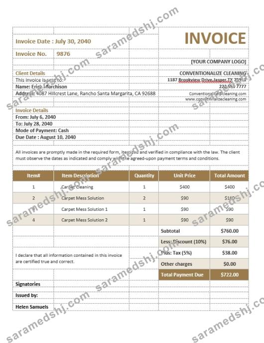 Carpet Cleaning Service Invoice Template